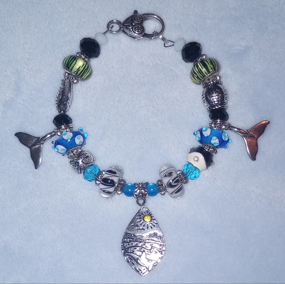 Orca Killer Whale Southern Resident Orca Beaded Charm Bracelet Earrings Unique - Picture 5 of 10